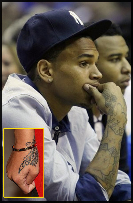 rihanna tattoos on hand. brown tattoo. chris-rown-